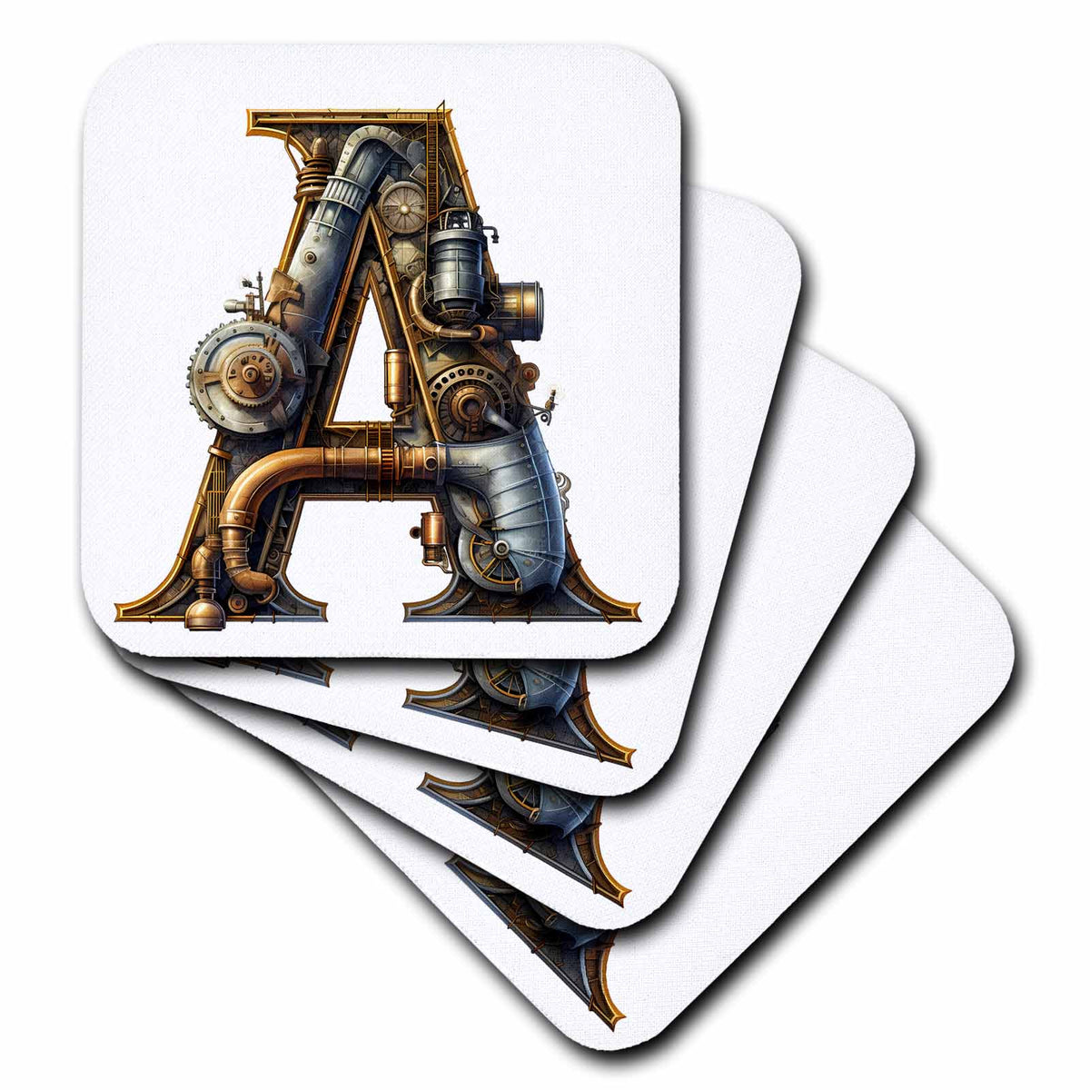 3dRose Steampunk Image of Metal Monogram Initial A - Coasters (cst-383789)