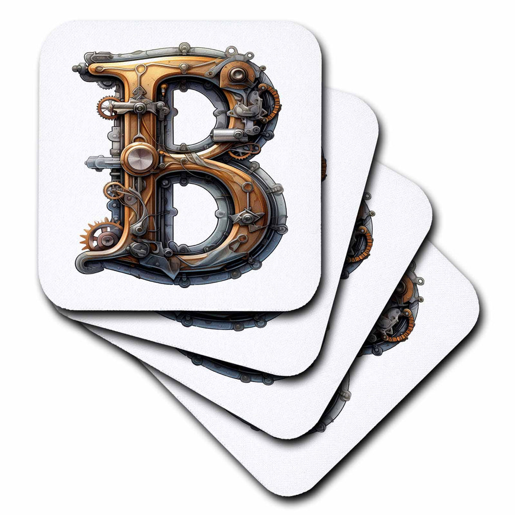 3dRose Steampunk Image of Metal Monogram Initial B - Coasters (cst-383790)