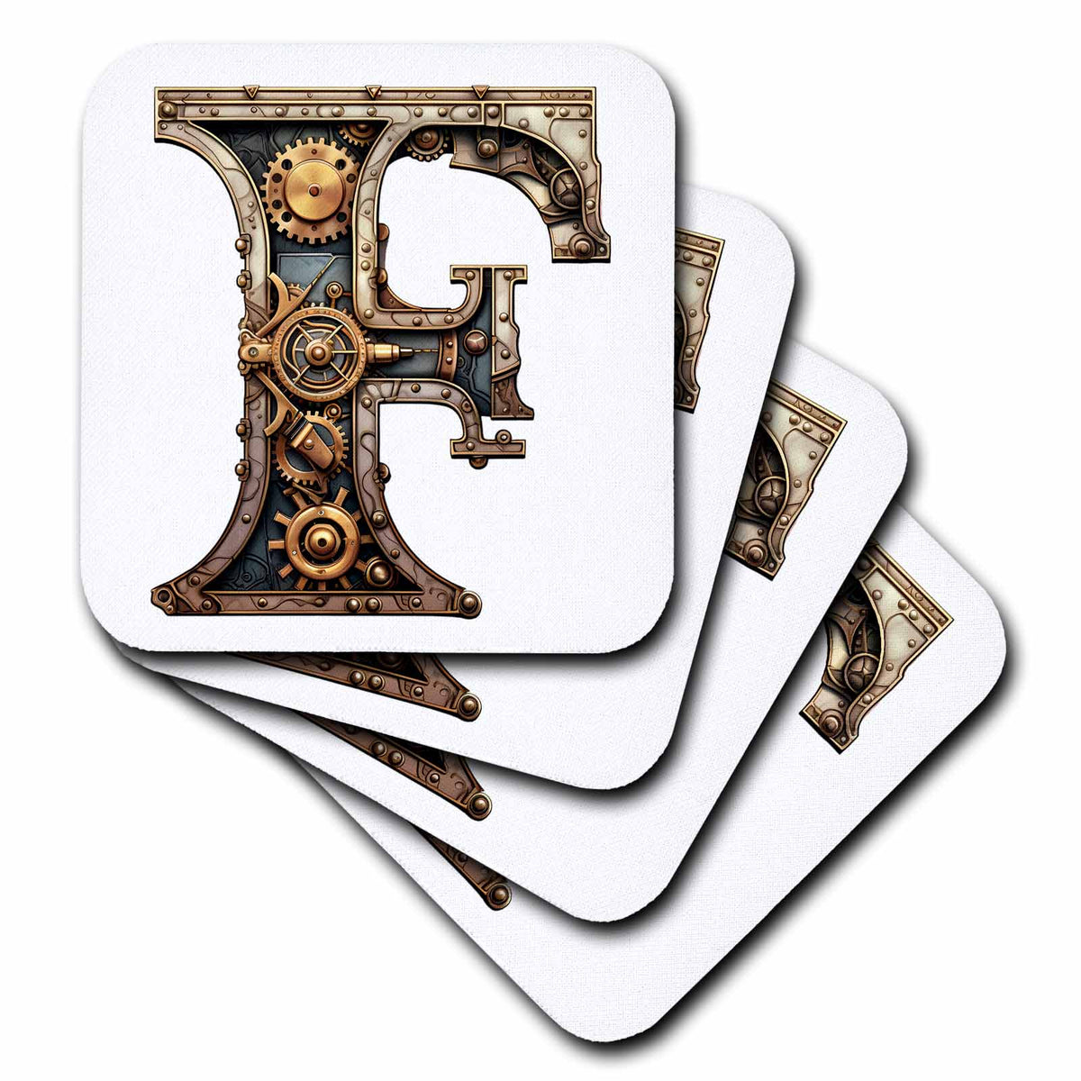 3dRose Steampunk Image of Metal Monogram Initial F - Coasters (cst-383793)