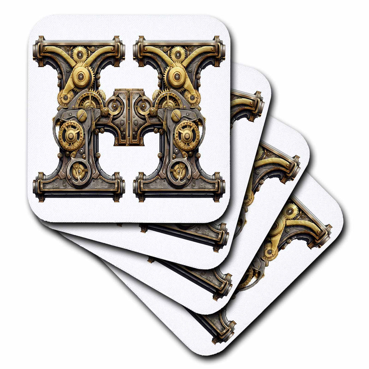 3dRose Steampunk Image of Metal Monogram Initial H - Coasters (cst-383795)