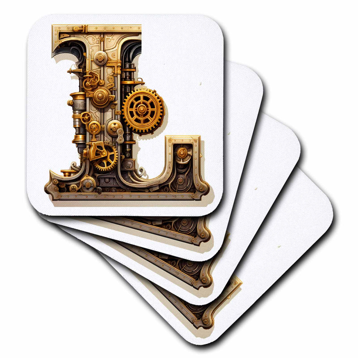 3dRose Steampunk Image of Metal Monogram Initial L - Coasters (cst-383798)