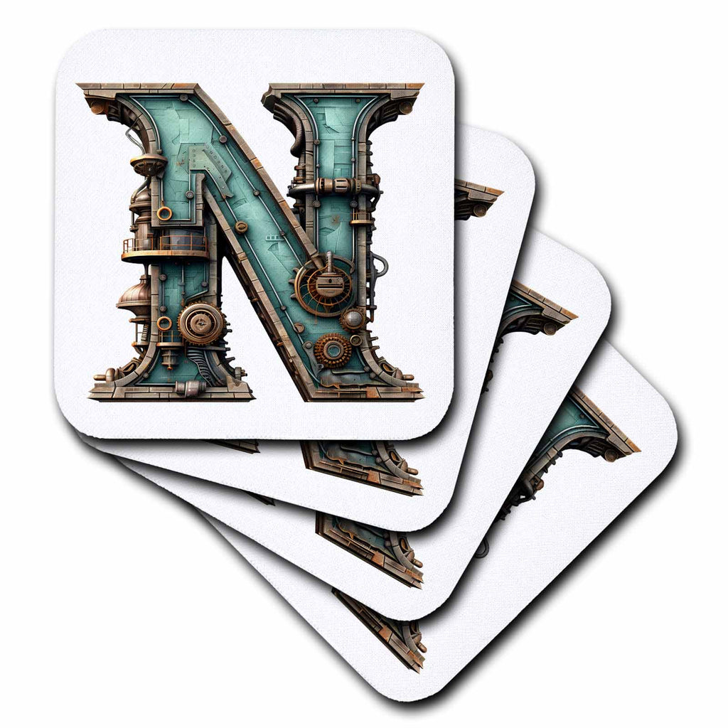 3dRose Steampunk Image of Metal Monogram Initial N - Coasters (cst-383800)