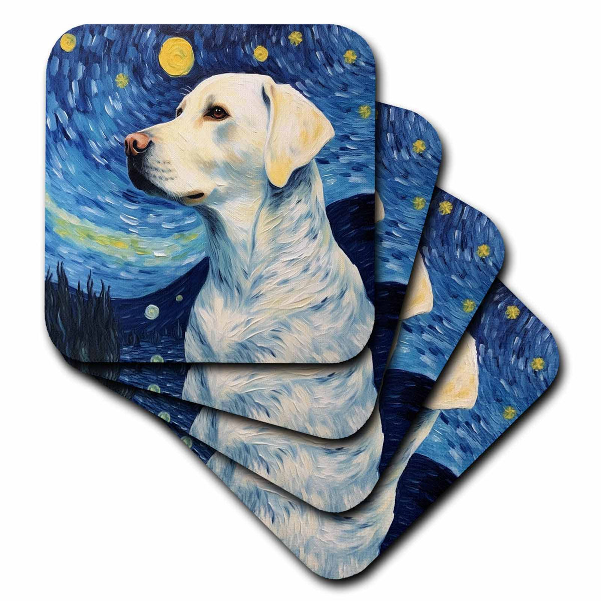 3dRose White Labrador Portrait in Post-Impressionism Style - Coasters (cst-383831)