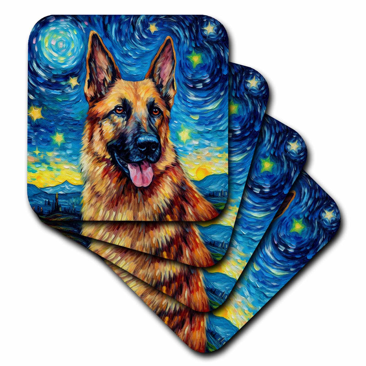 3dRose German Shepherd Portrait in Post-Impressionism Style - Coasters (cst-383834)