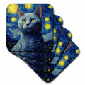 3dRose Russian Blue cat Portrait in Post-Impressionism Style - Coasters (cst-383839)