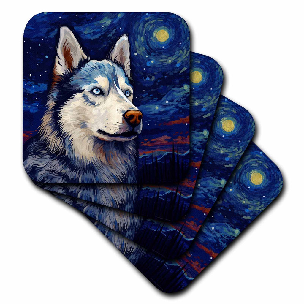 3dRose Siberian Husky Portrait in Post-Impressionism Style - Coasters (cst-383841)