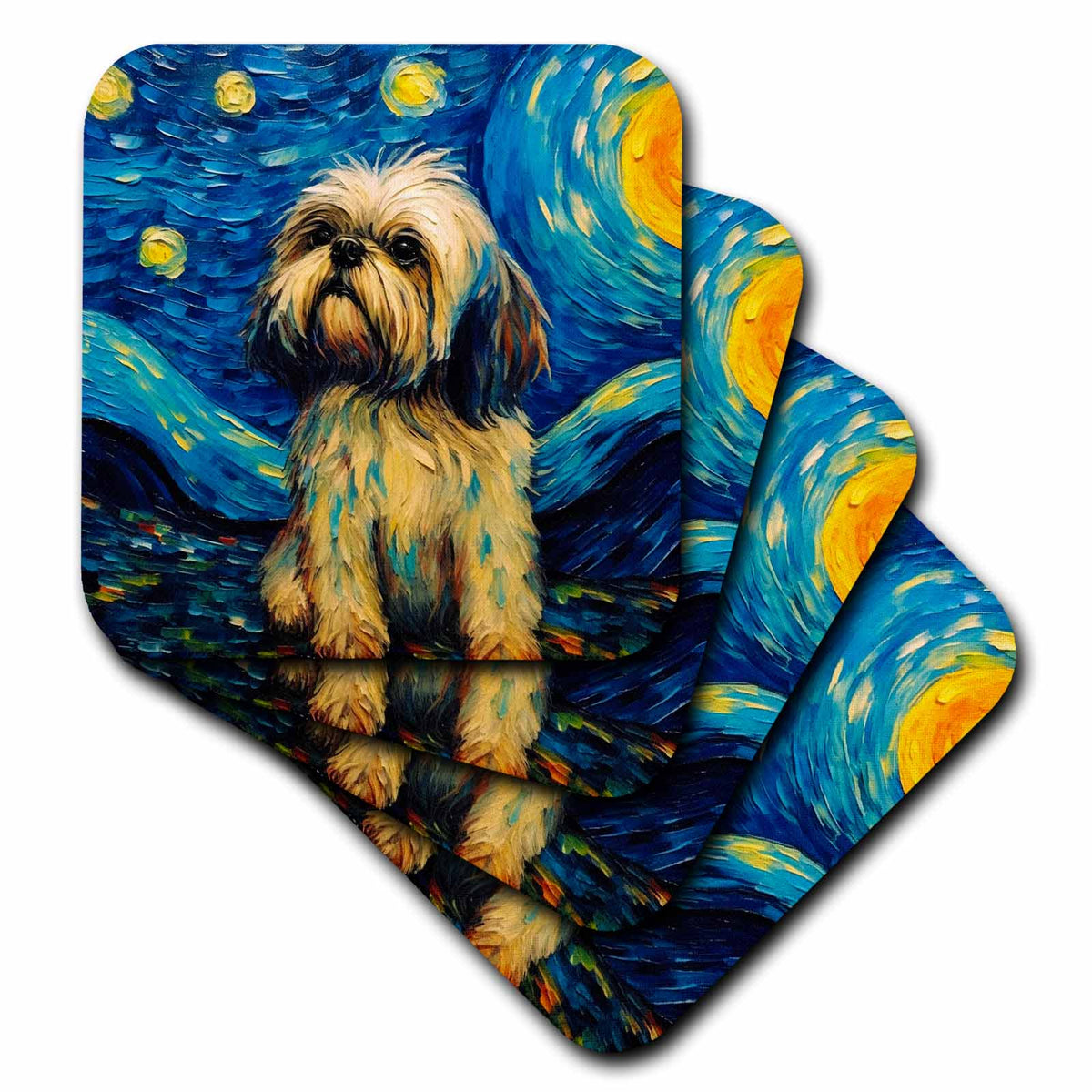 3dRose Shih Tzu portrait in Post-Impressionism style - Coasters (cst-383849)