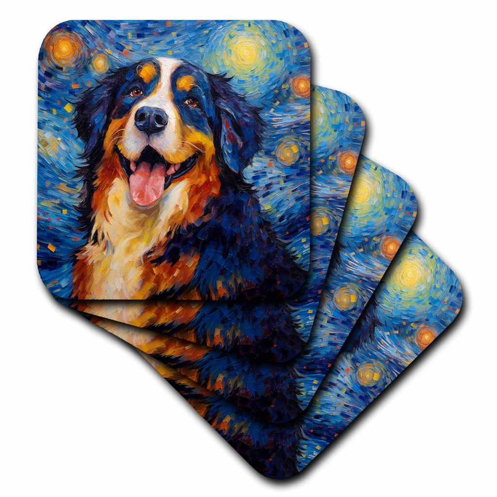 3dRose Bernese Mountian Dog Portrait in Post-Impressionism Style - Coasters (cst-383851)