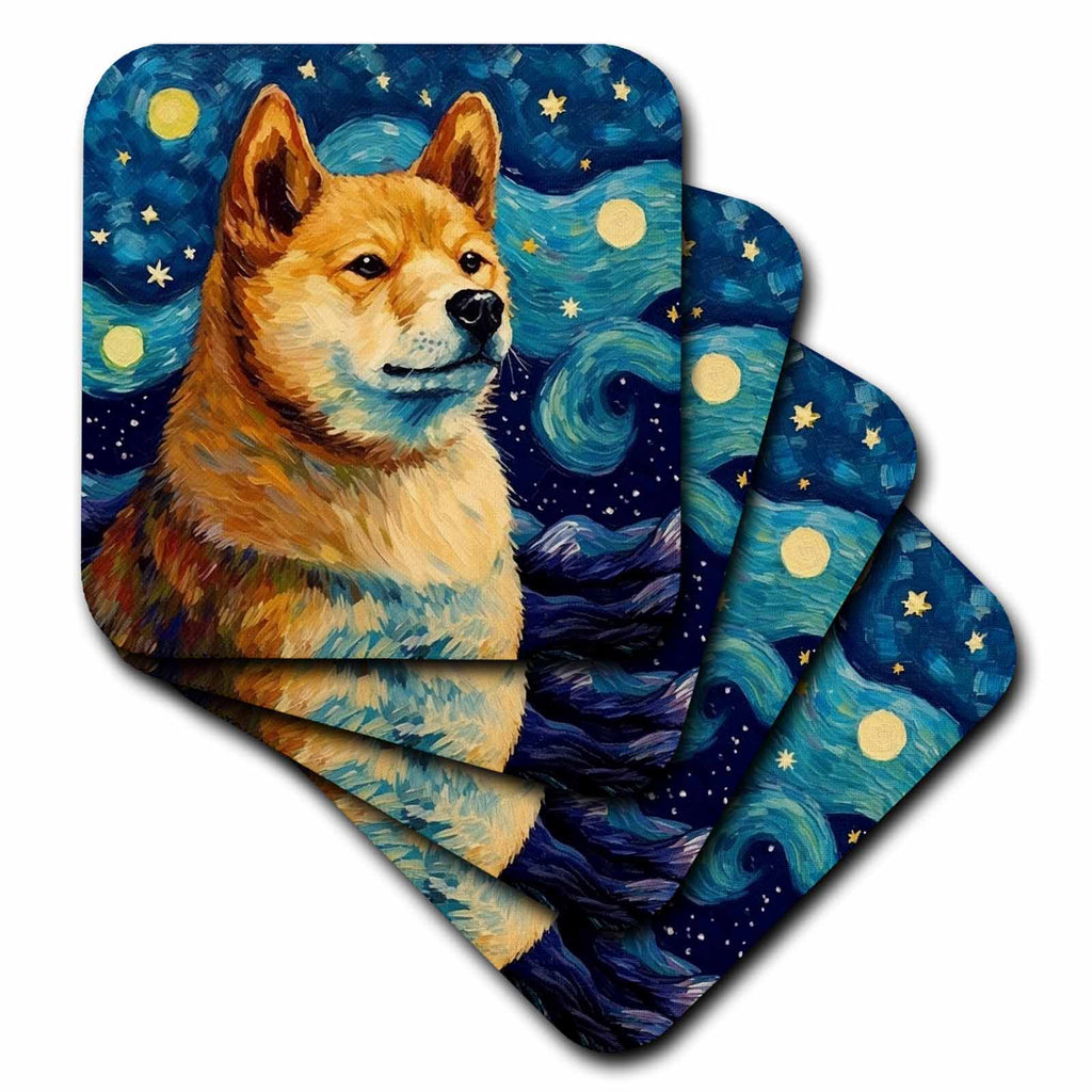 3dRose Shia Inu portrait in Post-Impressionism style - Coasters (cst-383854)