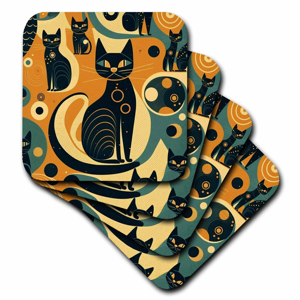 3dRose Felines Captured in Bold mid-Century Style - Coasters (cst-383895)
