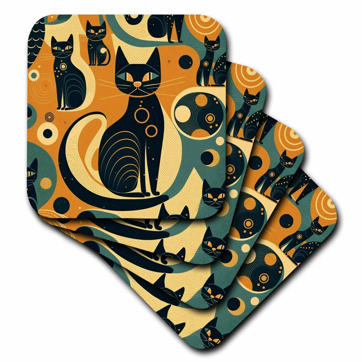 3dRose Felines Captured in Bold mid-Century Style - Coasters (cst-383895)