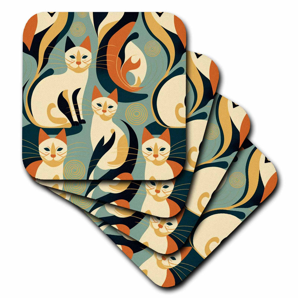 3dRose Cats Lounge amid mid-Century Modern Charm - Coasters (cst-383897)