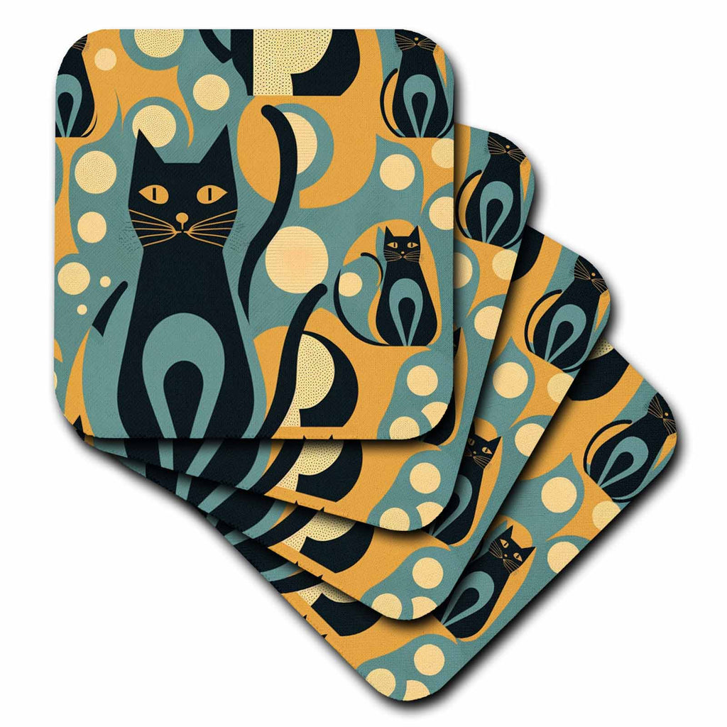 3dRose Mid-Century Modern Aesthetics Meets cat Whimsy - Coasters (cst-383900)
