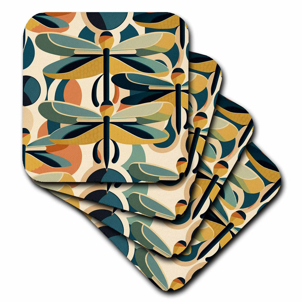 3dRose Vintage Aesthetics underpin These Stylized Dragonflies - Coasters (cst-383917)