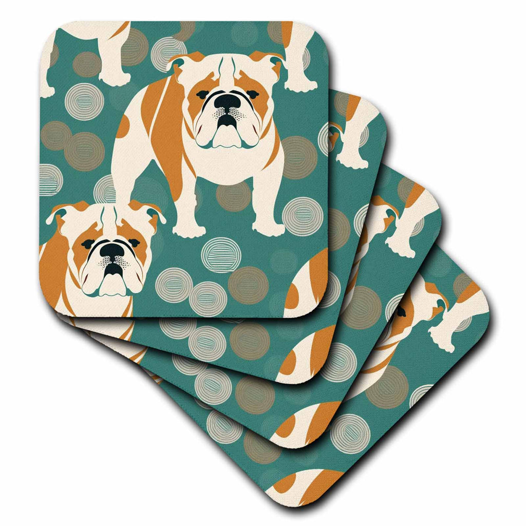 3dRose Stylized Bulldogs pop in a Retro Modern Backdrop - Coasters (cst-383922)