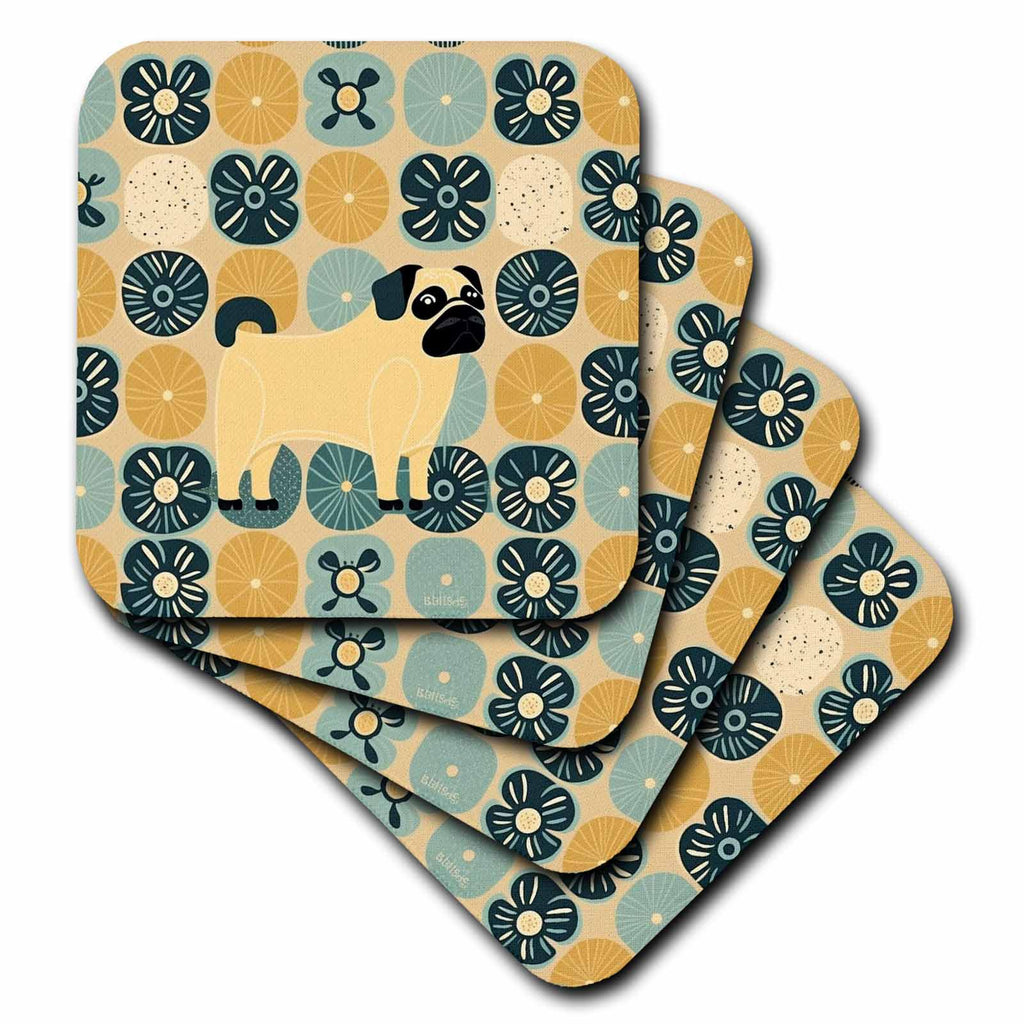 3dRose Vintage Charm Meets Playful Pug Whimsy - Coasters (cst-383932)