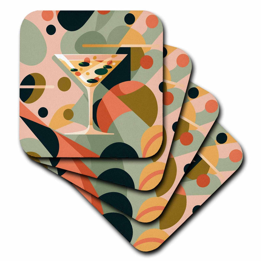 3dRose Mid-Century Modern Whimsy Meets Martini Delight - Coasters (cst-383957)