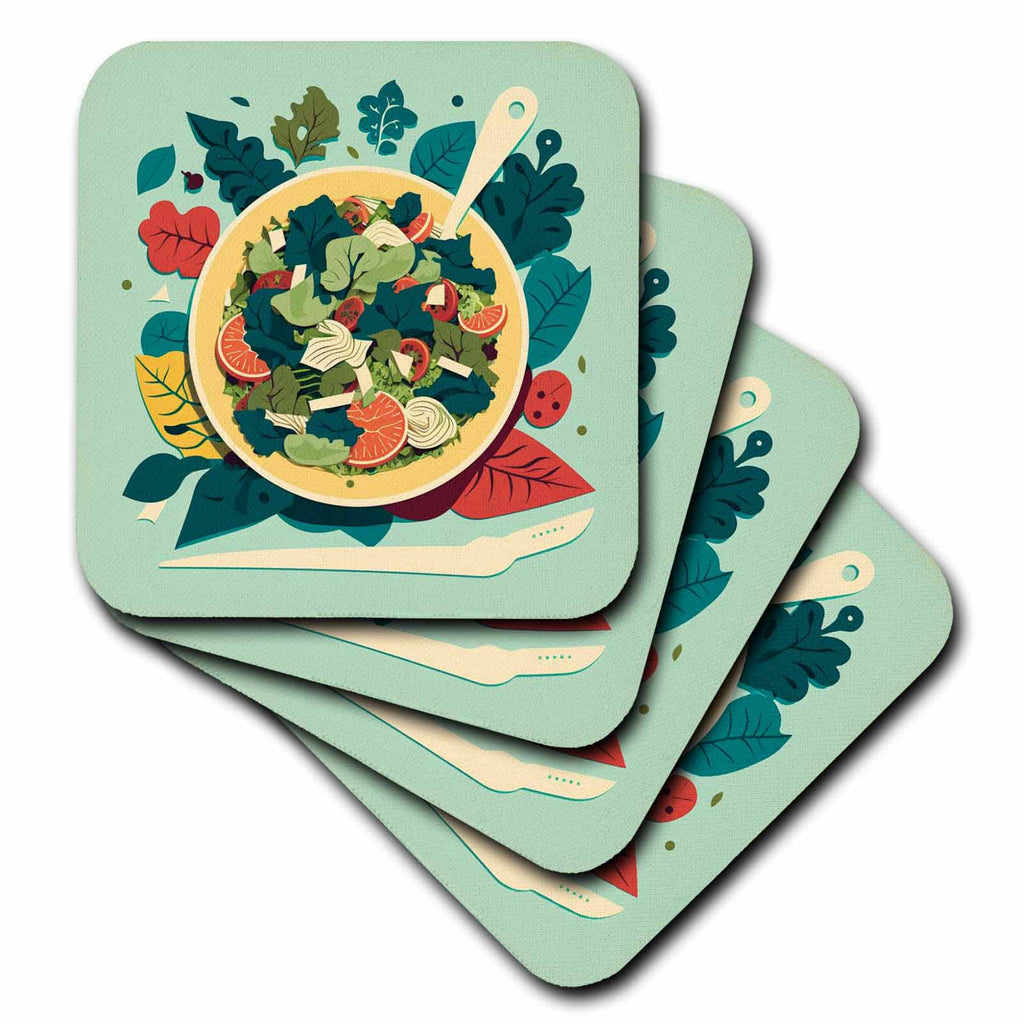 3dRose Culinary Creativity Shines in mid-Century Modern Salad Design - Coasters (cst-383962)