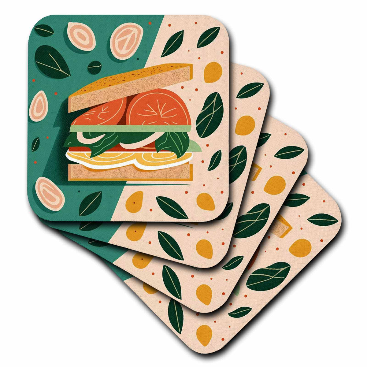 3dRose Stylized Sandwich in a Retro Chic Backdrop - Coasters (cst-383972)