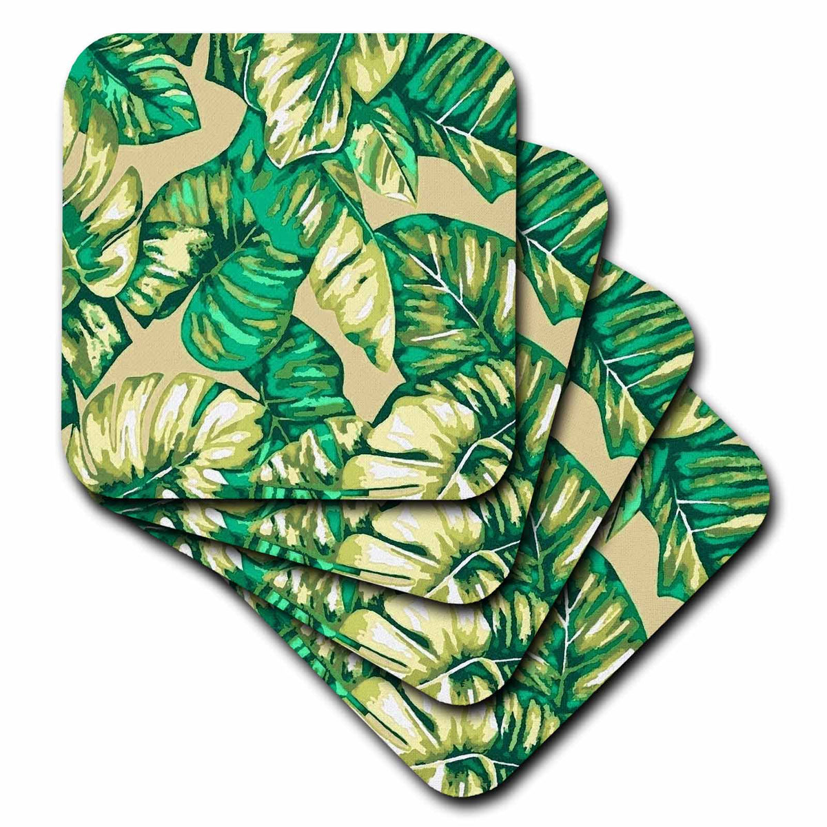 3dRose Banana Leaf Pattern in Green Cream and Beige - Coasters (cst-383980)