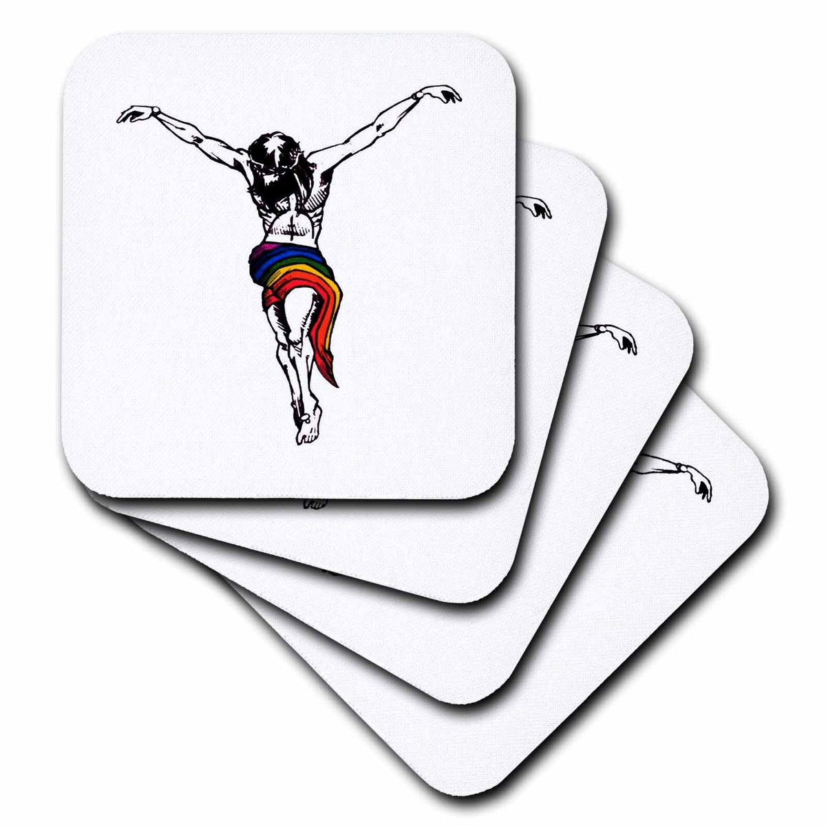 3dRose Gay Christ Wearing Rainbow LGBTQ Loincloth - Coasters (cst-384079)