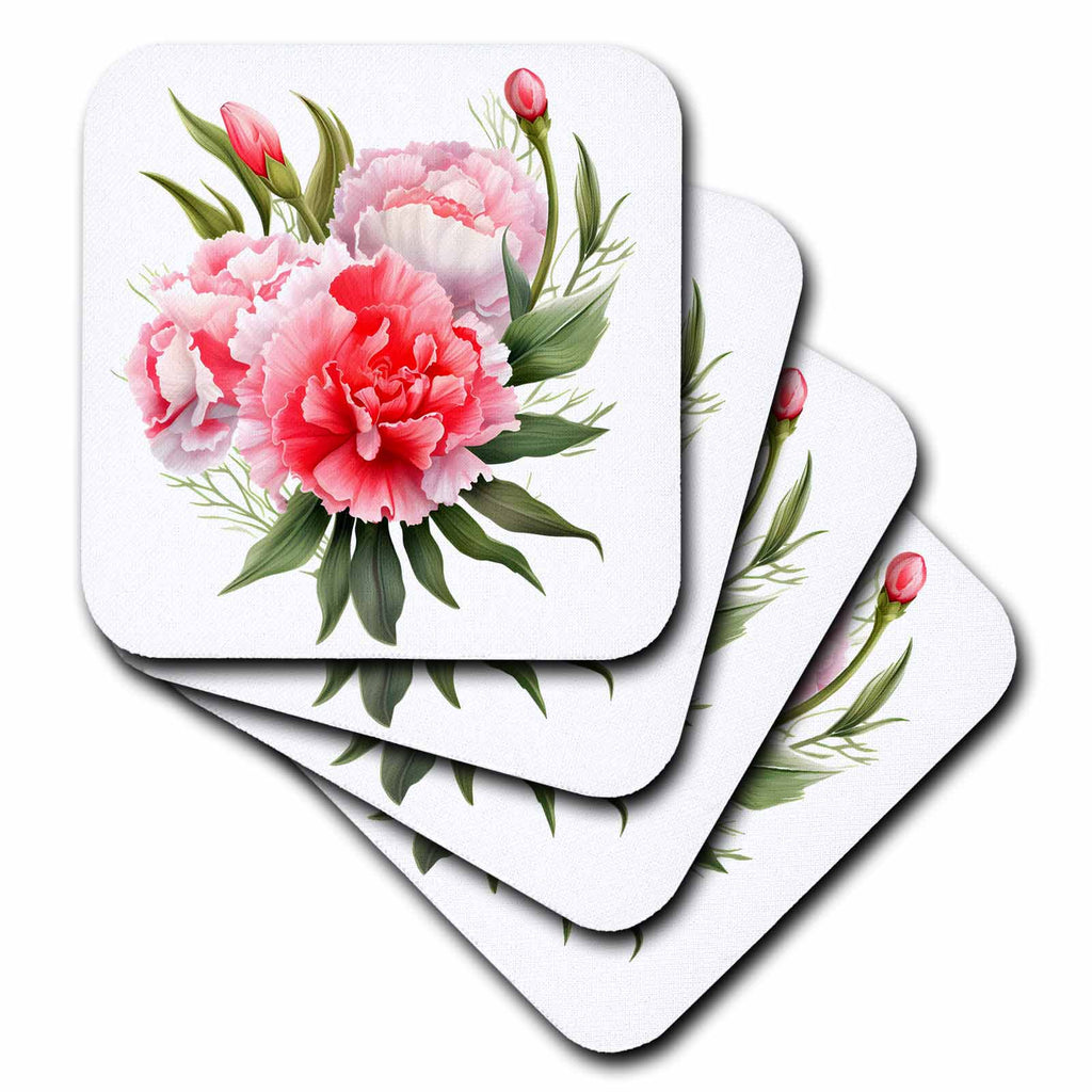3dRose Pretty Pink Carnation Flower Illustration - Coasters (cst-384111)