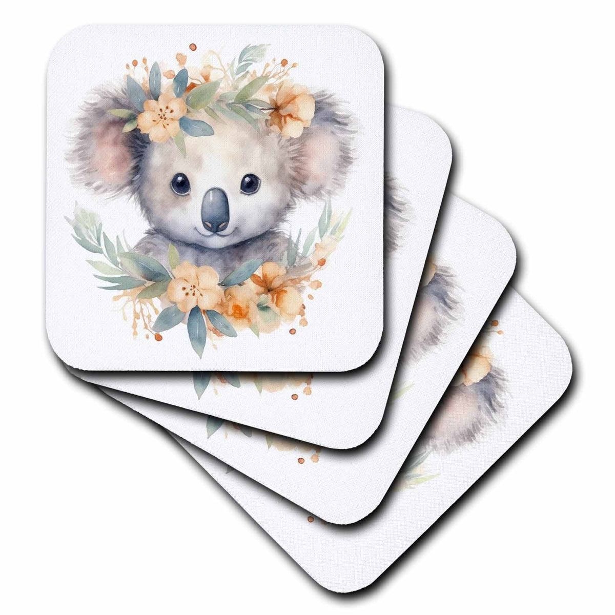 3dRose Cute Peach Floral Koala Bear Illustration - Coasters (cst-384178)