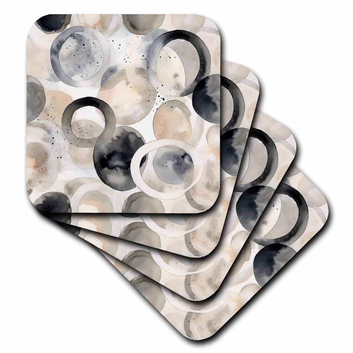 3dRose Modern Black, White, and Beige Circles Background - Coasters (cst-384198)