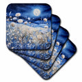 3dRose Blue Full Moon Night Sky and Flowers Background - Coasters (cst-384238)