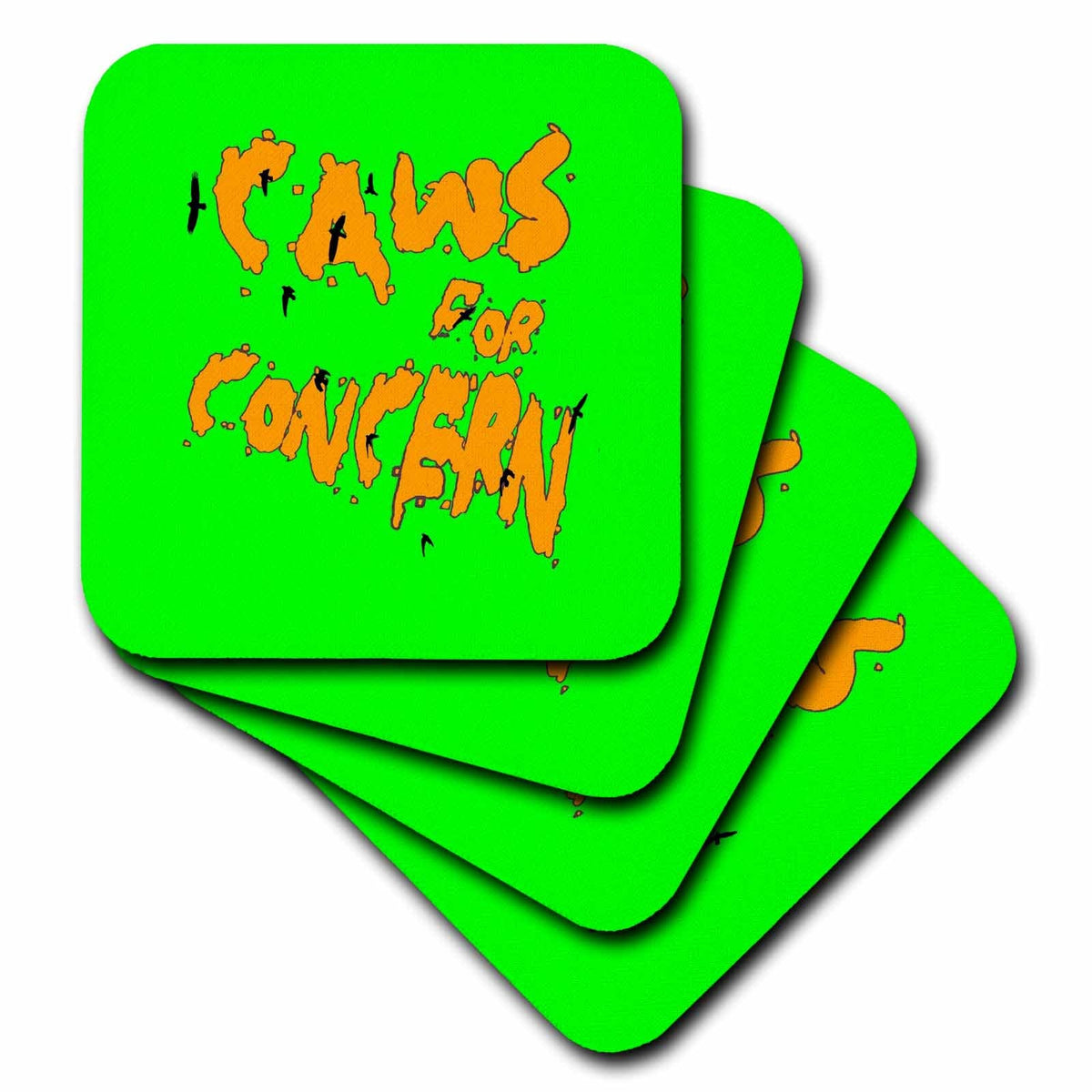 3dRose Halloween Ravens Caws for Concern Fun Pun Orange Text - Coasters (cst-384351)