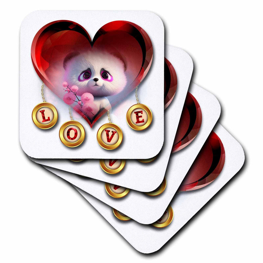 3dRose A Sweet White Cuddly Bear with Hearts - Coasters (cst-384396)