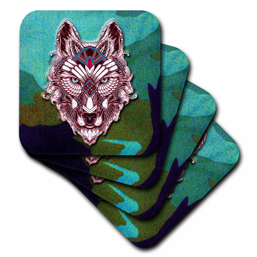 3dRose Spiritual Awakenings-Animals - Tribal Wolf Art Orginal - Coasters (cst-384401)