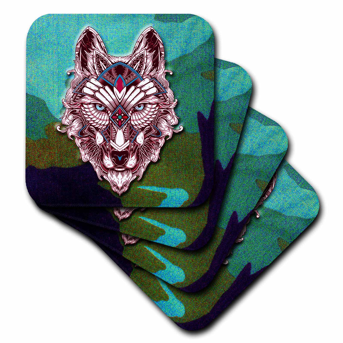 3dRose Spiritual Awakenings-Animals - Tribal Wolf Art Orginal - Coasters (cst-384401)