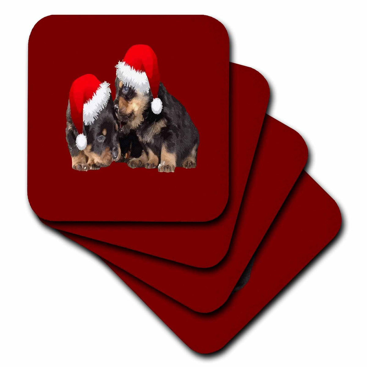 3dRose Holiday Ready Rottweilers A Puppy First Christmas - Coasters (cst-384636)