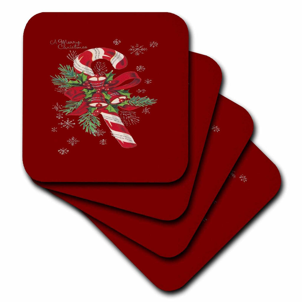 3dRose Vintage A Merry Christmas Candy Cane - Coasters (cst-384656)