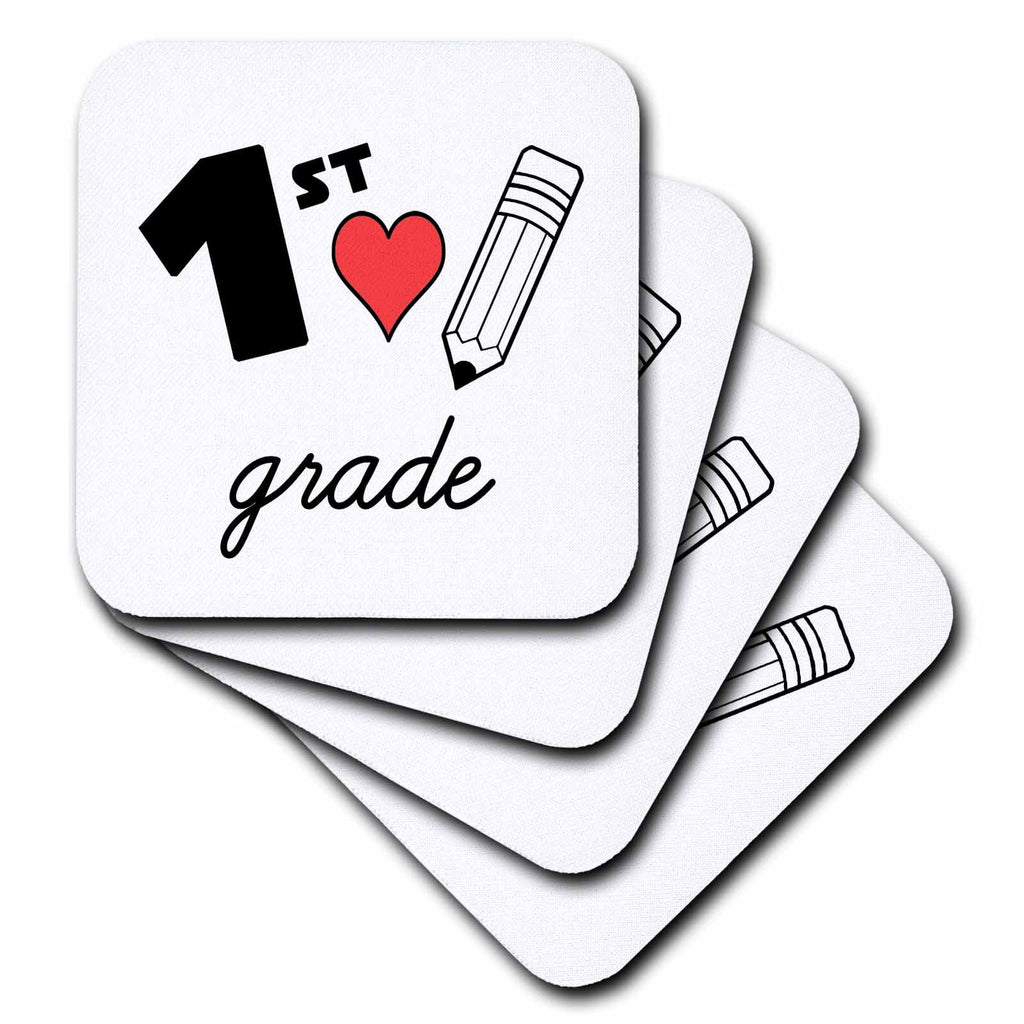 3dRose 1st Grade with Clipart red Heart and Pencil. Black Lettering on... - Coasters (cst-384731)