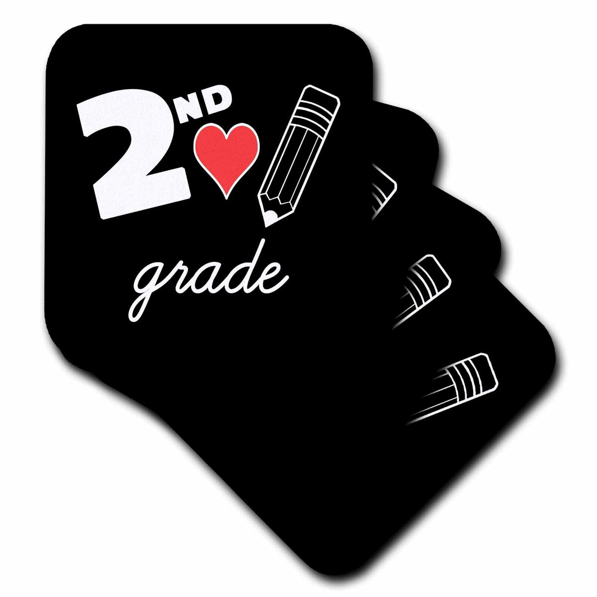 3dRose 2nd Grade with Clipart red Heart and Pencil. White Lettering on... - Coasters (cst-384732)