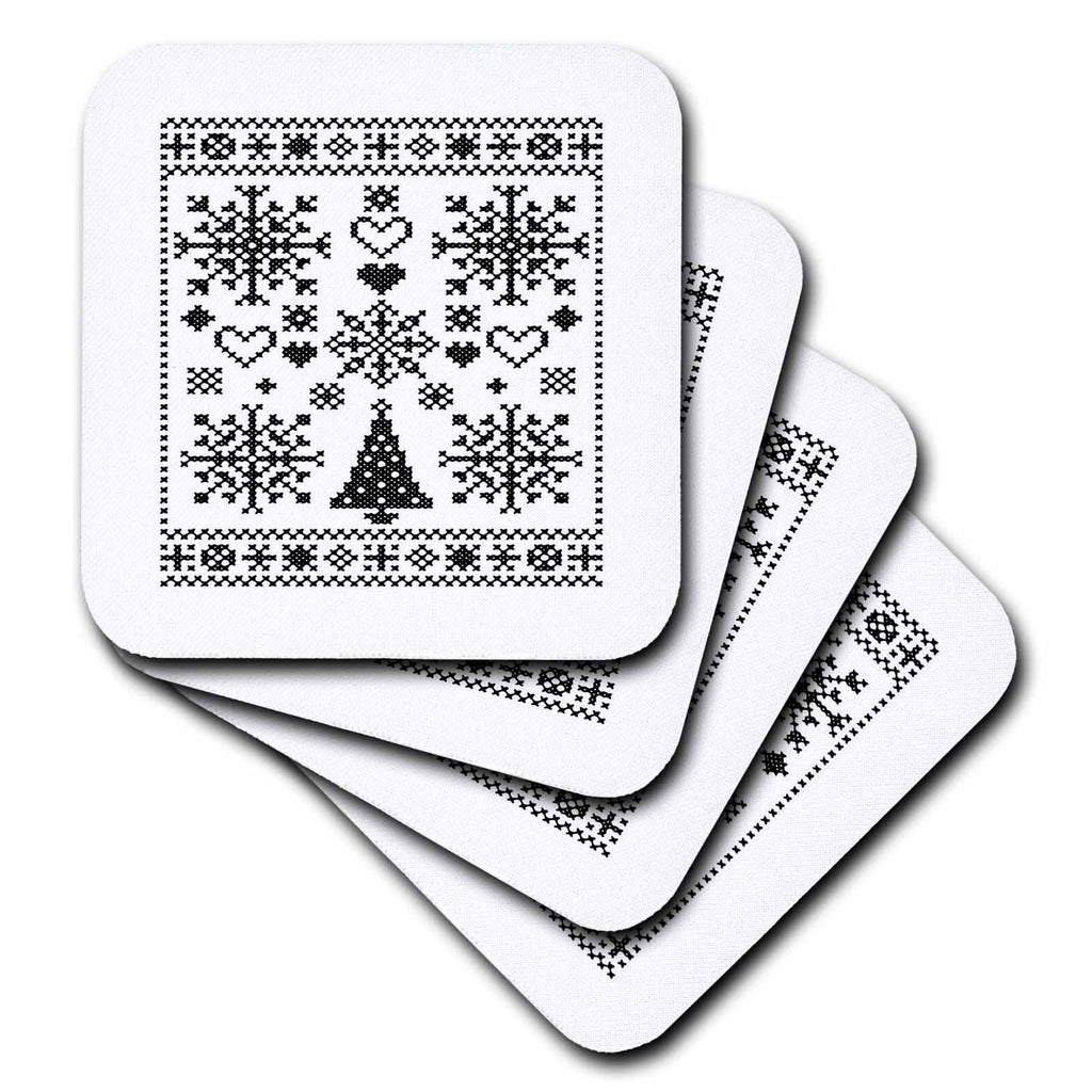 3dRose Christmas Lover Cross Pattern Sampler Artistic Design Black - Coasters (cst-384880)