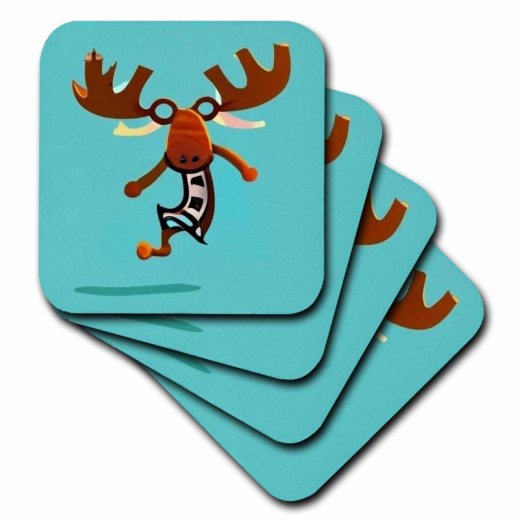 3dRose Cool Funny Colorful Cute Moose Dancing Kokopelli Abstract - Coasters (cst-385090)