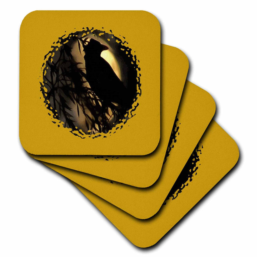 3dRose Eerie Raven Silhouette Against A Glowing Moon - Coasters (cst-385232)