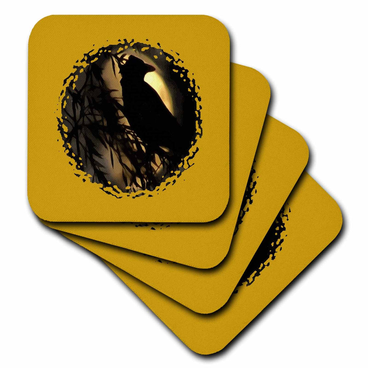 3dRose Eerie Raven Silhouette Against A Glowing Moon - Coasters (cst-385232)
