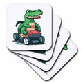 3dRose Funny Cute Alligator Riding Lawn Mower Cutting Grass - Coasters (cst-385356)