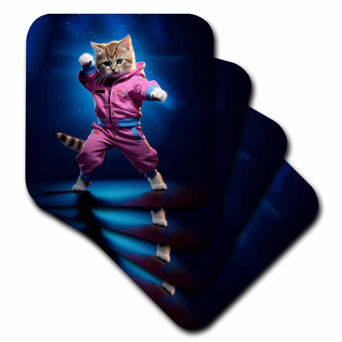 3dRose 80s Gym instrcutor Kitten Ready for Some Exercise - Coasters (cst-385462)
