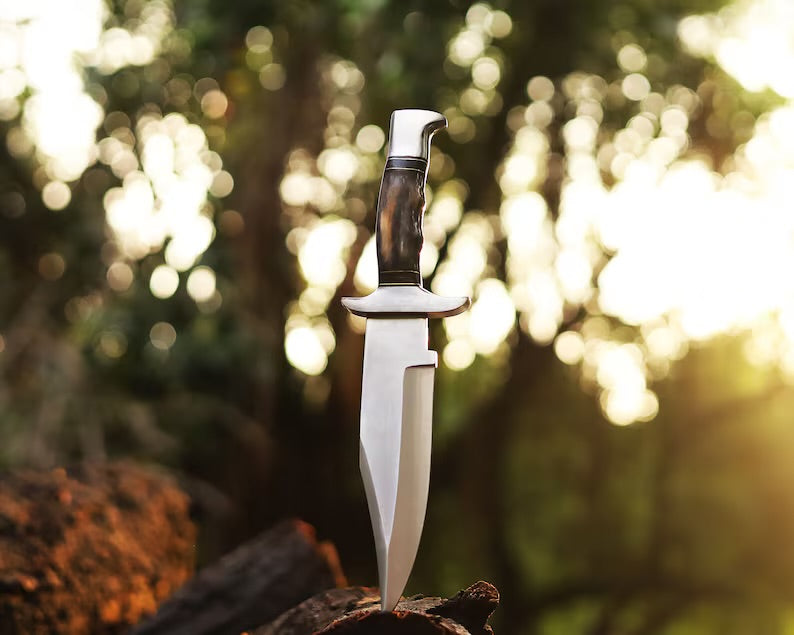 Custom Handmade J2 Steel Bowie Knife – 13" Blade, Color Bone Handle & Steel Guard with Leather Sheath