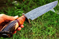 Best Custom Handmade 15" Damascus Steel Bowie Knife with Stag Horn & Olive Wood Handle, Damascus Guard – Includes Leather Sheath