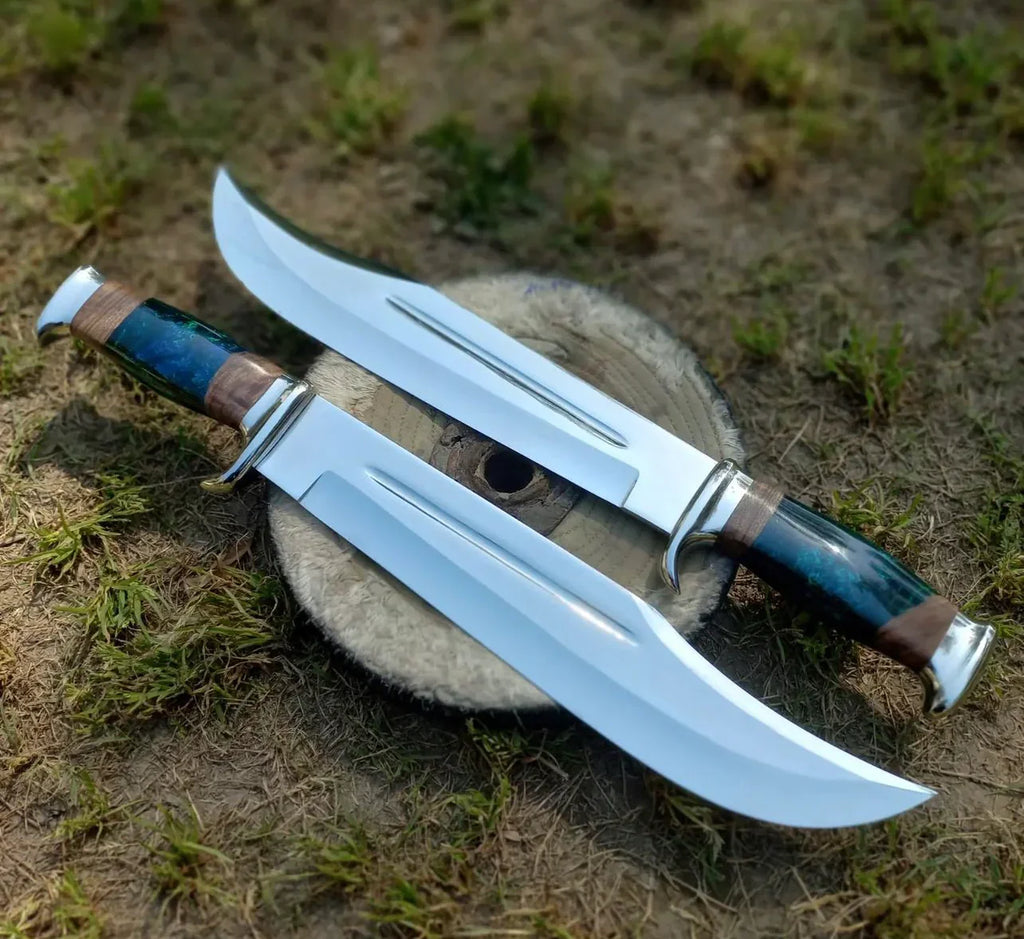Crocodile Dundee Bowie Knife by Paul Hogan | Custom 16-Inch 440C Steel Blade with Olive Wood and Resin Handle, Steel Guard, and Leather Sheath