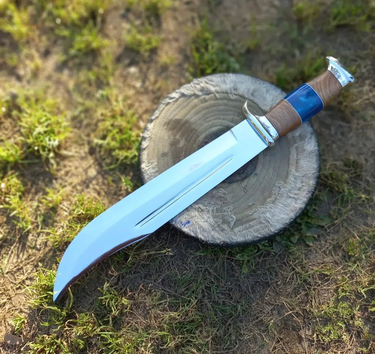 Crocodile Dundee Bowie Knife by Paul Hogan | Custom 16-Inch 440C Steel Blade with Olive Wood and Resin Handle, Steel Guard, and Leather Sheath