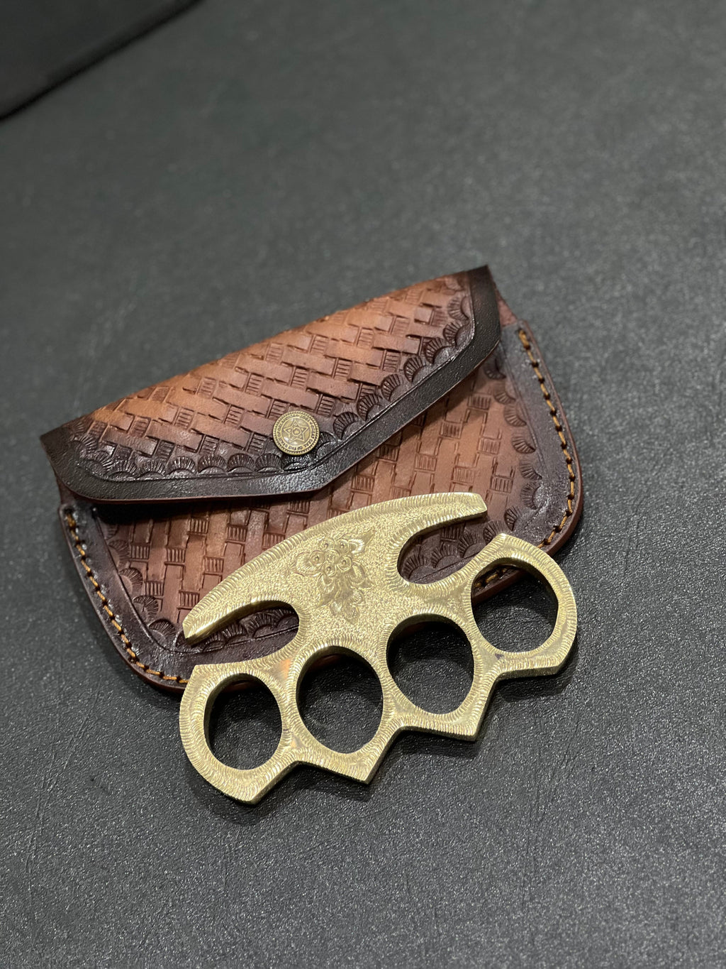 Custom Engraved Brass Knuckles with Leather Case – Personalized Solid Brass EDC Gift