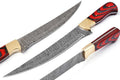 Custom Handmade Damascus Fillet Knife - 12" with Exotic Wood Handle & Brass Bolster