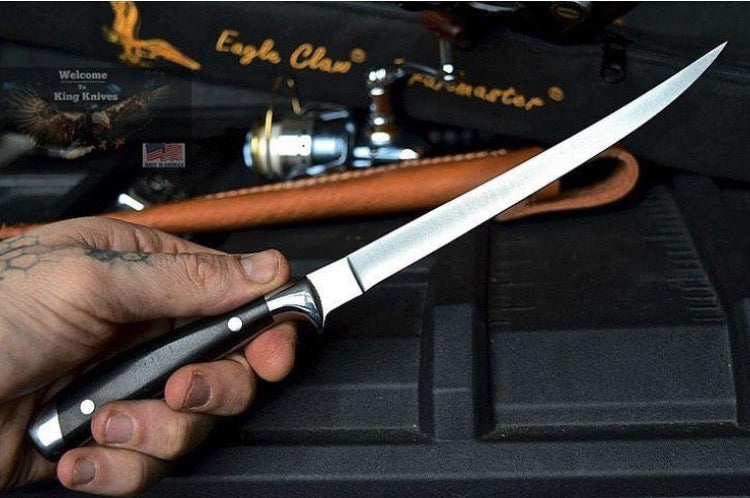 Premium Custom Handmade D2 Steel Fishing Fillet Knife - 13" Blade with Buffalo Horn Handle & Leather Sheath | Best Flexible Fillet Knives